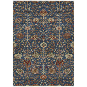 HomeRoots 5' Navy Blue and Red Floral Area Rug – Durable, Washable Design for Indoor and Outdoor Spaces 5' X 8' 603426