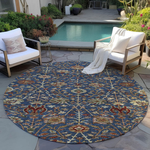Homeroots 3' Black Brown And Red Floral Washable Area Rug - Durable Indoor Outdoor Design For Any Space 8' Round Polyester 603427