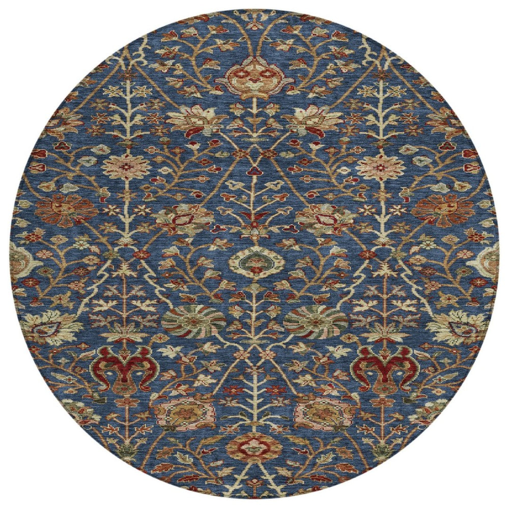 HomeRoots 5' Navy Blue and Red Floral Area Rug – Durable, Washable Design for Indoor and Outdoor Spaces 8' Round 603427