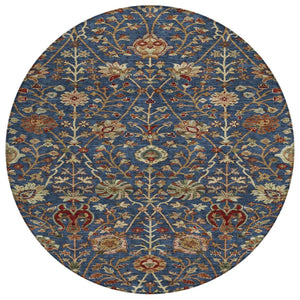 HomeRoots 5' Navy Blue and Red Floral Area Rug – Durable, Washable Design for Indoor and Outdoor Spaces 8' Round 603427