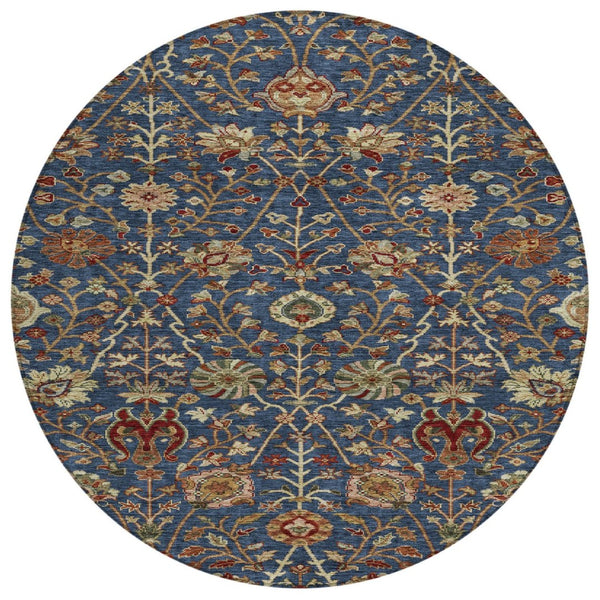 HomeRoots 5' Navy Blue and Red Floral Area Rug – Durable, Washable Design for Indoor and Outdoor Spaces 8' Round 603427