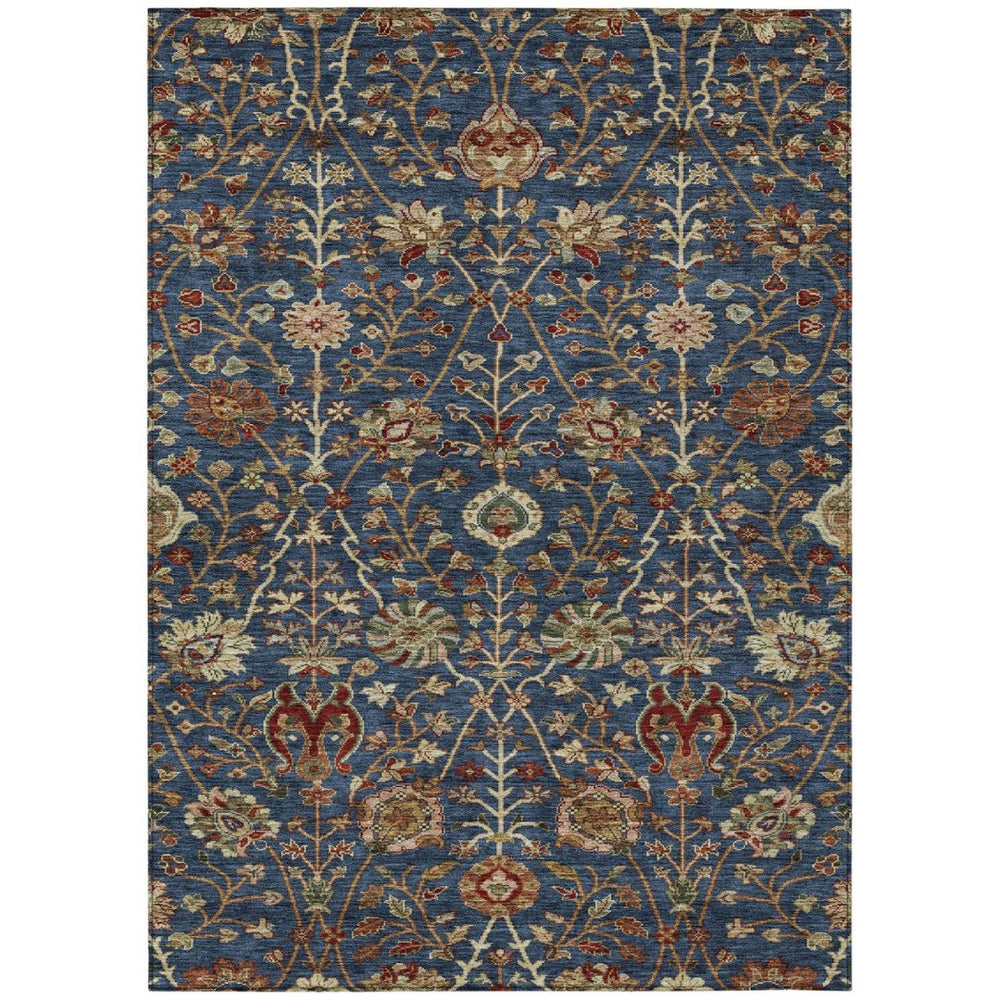 HomeRoots 9' X 12' Floral Navy Blue, Brown & Red Washable Area Rug – Durable, Stylish, Indoor/Outdoor Use! 603429