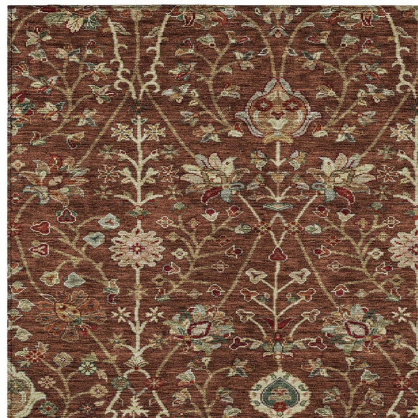 Homeroots 3' Black Brown And Red Floral Washable Area Rug - Durable Indoor Outdoor Design For Any Space 5' X 8' Polyester 603432