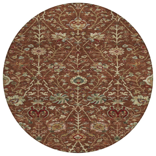 HomeRoots 5' Floral Washable Indoor Outdoor Area Rug - Durable, Stain-Resistant Design for All Spaces 8' Round 603433