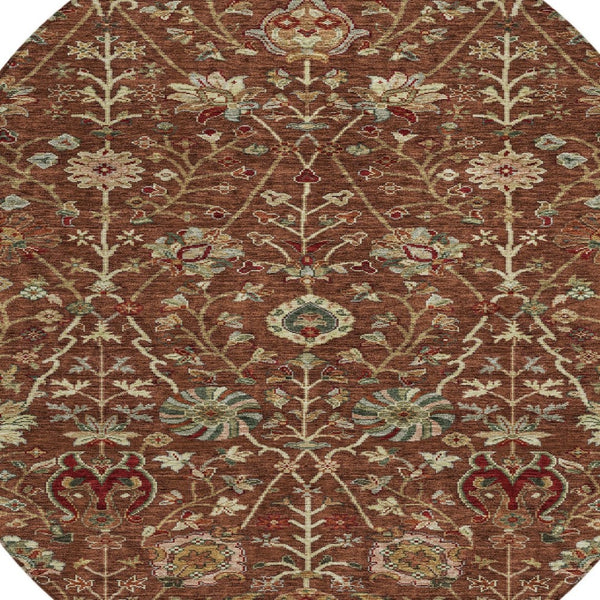 Homeroots 3' Black Brown And Red Floral Washable Area Rug - Durable Indoor Outdoor Design For Any Space 8' Round Polyester 603433