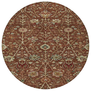 Homeroots 3' Black Brown And Red Floral Washable Area Rug - Durable Indoor Outdoor Design For Any Space 8' Round Polyester 603433