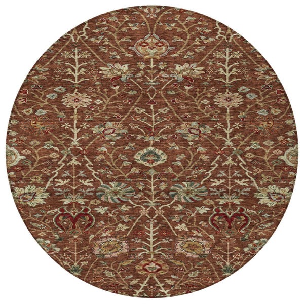 Homeroots 3' Black Brown And Red Floral Washable Area Rug - Durable Indoor Outdoor Design For Any Space 8' Round Polyester 603433