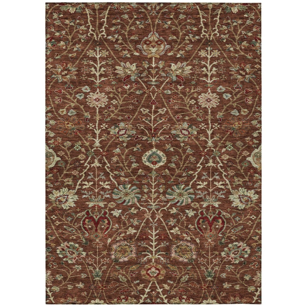 HomeRoots 9' Washable Indoor Outdoor Area Rug in Brown, Tan & Red Floral Design - Durable, Easy Care & Versatile 603435