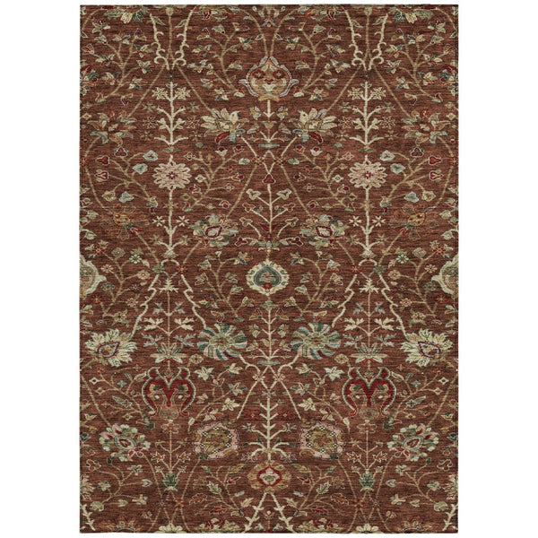 Homeroots 3' Black Brown And Red Floral Washable Area Rug - Durable Indoor Outdoor Design For Any Space 10' X 14' Polyester 603436