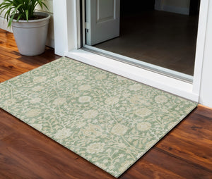 Homeroots 3' Artichoke Green Floral Indoor Outdoor Area Rug - Durable, Washable, Stain-resistant Design 3' X 5' Polyester 603437