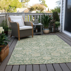 Homeroots 3' Artichoke Green Floral Indoor Outdoor Area Rug - Durable, Washable, Stain-resistant Design 3' X 5' Polyester 603437