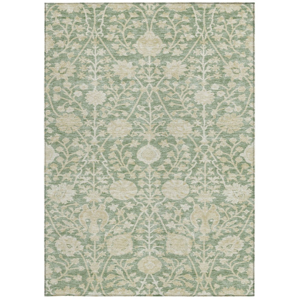 Homeroots 3' Artichoke Green Floral Indoor Outdoor Area Rug - Durable, Washable, Stain-resistant Design 5' X 8' Polyester 603438