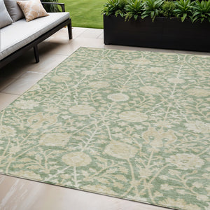 Homeroots 3' Artichoke Green Floral Indoor Outdoor Area Rug - Durable, Washable, Stain-resistant Design 5' X 8' Polyester 603438