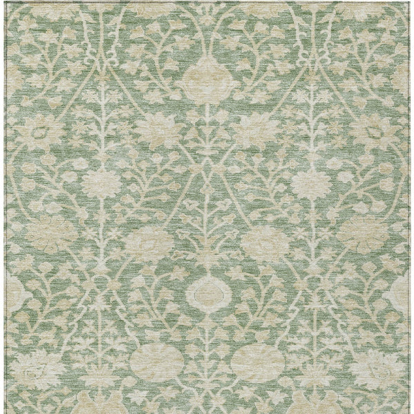 Homeroots 3' Artichoke Green Floral Indoor Outdoor Area Rug - Durable, Washable, Stain-resistant Design 5' X 8' Polyester 603438