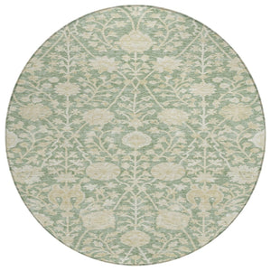 HomeRoots 5' Artichoke Green and Beige Floral Washable Area Rug - Perfect for Indoor and Outdoor Spaces! 8' Round 603439