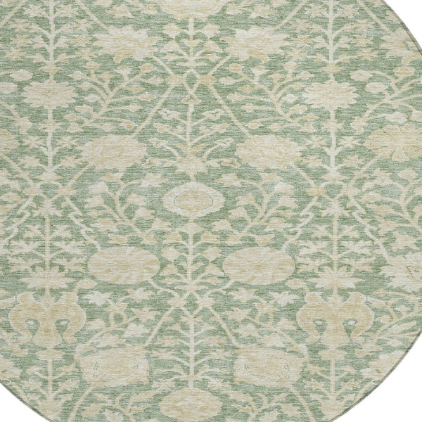 Homeroots 3' Artichoke Green Floral Indoor Outdoor Area Rug - Durable, Washable, Stain-resistant Design 8' Round Polyester 603439
