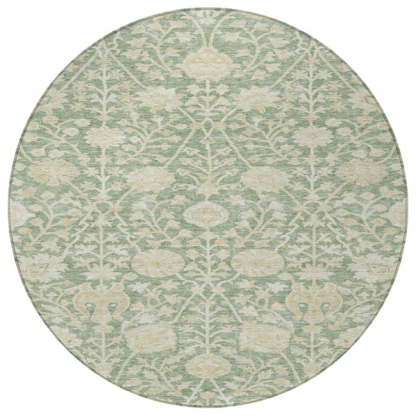 Homeroots 3' Artichoke Green Floral Indoor Outdoor Area Rug - Durable, Washable, Stain-resistant Design 8' Round Polyester 603439