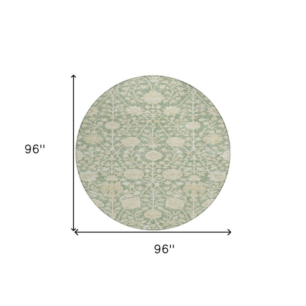 Homeroots 3' Artichoke Green Floral Indoor Outdoor Area Rug - Durable, Washable, Stain-resistant Design 8' Round Polyester 603439