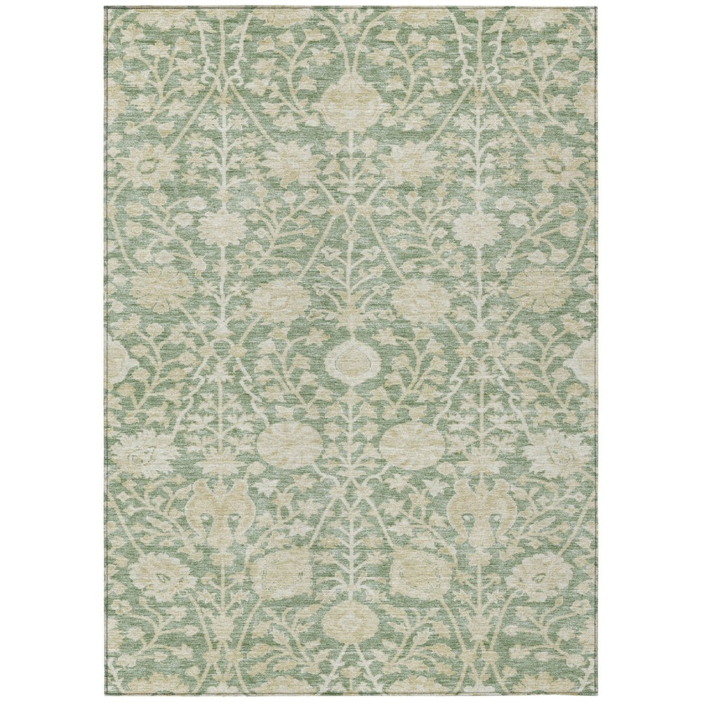 HomeRoots 5' Artichoke Green and Beige Floral Washable Area Rug - Perfect for Indoor and Outdoor Spaces! 10' X 14' 603442