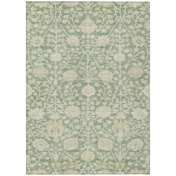 HomeRoots 5' Artichoke Green and Beige Floral Washable Area Rug - Perfect for Indoor and Outdoor Spaces! 10' X 14' 603442