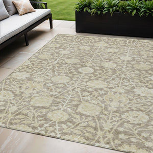 Homeroots 3' Artichoke Green Floral Indoor Outdoor Area Rug - Durable, Washable, Stain-resistant Design 5' X 8' Polyester 603444