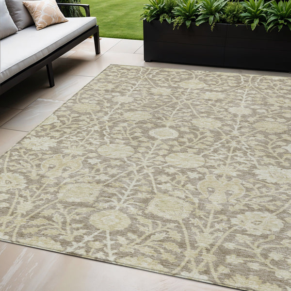 Homeroots 3' Artichoke Green Floral Indoor Outdoor Area Rug - Durable, Washable, Stain-resistant Design 5' X 8' Polyester 603444
