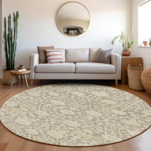 Homeroots 3' Artichoke Green Floral Indoor Outdoor Area Rug - Durable, Washable, Stain-resistant Design 8' Round Polyester 603445