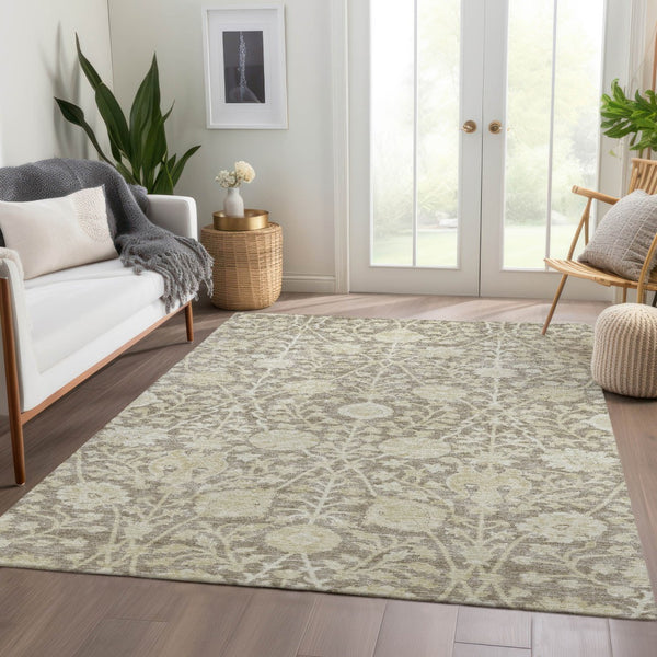 Homeroots 3' Artichoke Green Floral Indoor Outdoor Area Rug - Durable, Washable, Stain-resistant Design 9' X 12' Polyester 603447