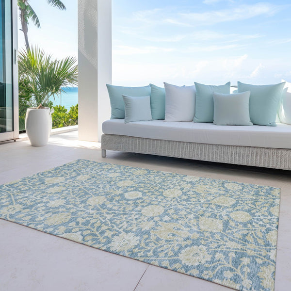 Homeroots 3' Artichoke Green Floral Indoor Outdoor Area Rug - Durable, Washable, Stain-resistant Design 3' X 5' Polyester 603449