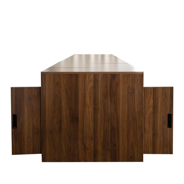English Elm Modern Extendable Dining Table with Built-In Outlet, USB Ports & Storage, Space-Saving Console to 118" Walnut W331S00191