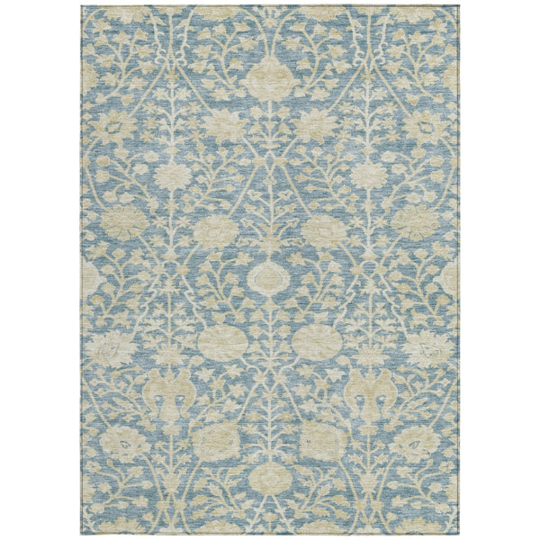 Homeroots 3' Artichoke Green Floral Indoor Outdoor Area Rug - Durable, Washable, Stain-resistant Design 5' X 8' Polyester 603450