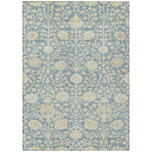 HomeRoots 5' Sky Blue and Beige Floral Area Rug for Indoor or Outdoor Spaces – Durable, Washable, Stylish 5' X 8' 603450