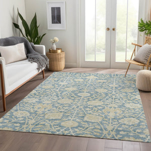 Homeroots 3' Artichoke Green Floral Indoor Outdoor Area Rug - Durable, Washable, Stain-resistant Design 5' X 8' Polyester 603450