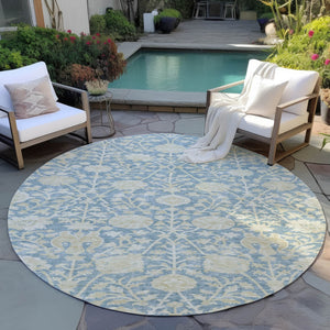 Homeroots 3' Artichoke Green Floral Indoor Outdoor Area Rug - Durable, Washable, Stain-resistant Design 8' Round Polyester 603451