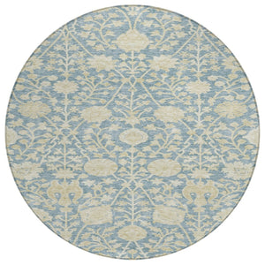 HomeRoots 5' Sky Blue and Beige Floral Area Rug for Indoor or Outdoor Spaces – Durable, Washable, Stylish 8' Round 603451