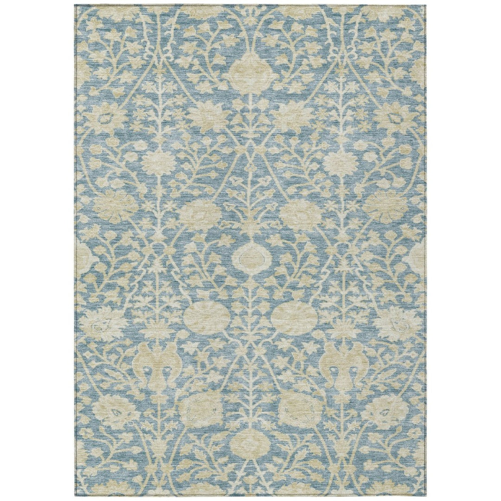 HomeRoots 9' X 12' Sky Blue Floral Area Rug – Durable, Washable, Indoor/Outdoor, Stain-Resistant Design for All Spaces 603453