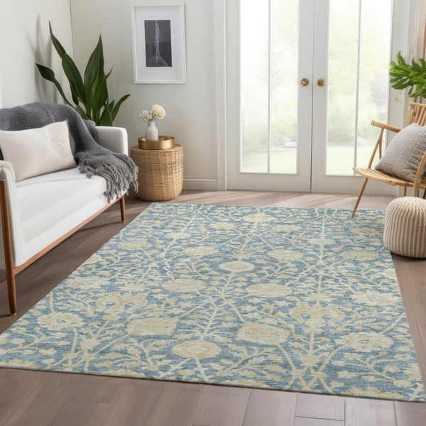 Homeroots 3' Artichoke Green Floral Indoor Outdoor Area Rug - Durable, Washable, Stain-resistant Design 9' X 12' Polyester 603453
