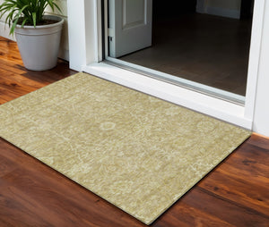 Homeroots 3' Artichoke Green Floral Indoor Outdoor Area Rug - Durable, Washable, Stain-resistant Design 3' X 5' Polyester 603455