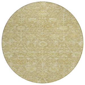 HomeRoots 5' Durable Tan and Beige Floral Area Rug for Indoor and Outdoor Use - Stain-Resistant and Washable 8' Round 603457