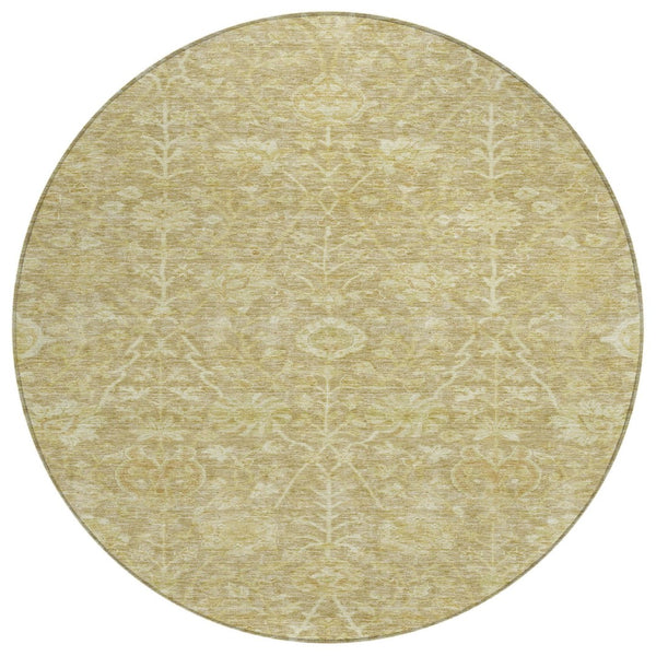 HomeRoots 5' Durable Tan and Beige Floral Area Rug for Indoor and Outdoor Use - Stain-Resistant and Washable 8' Round 603457
