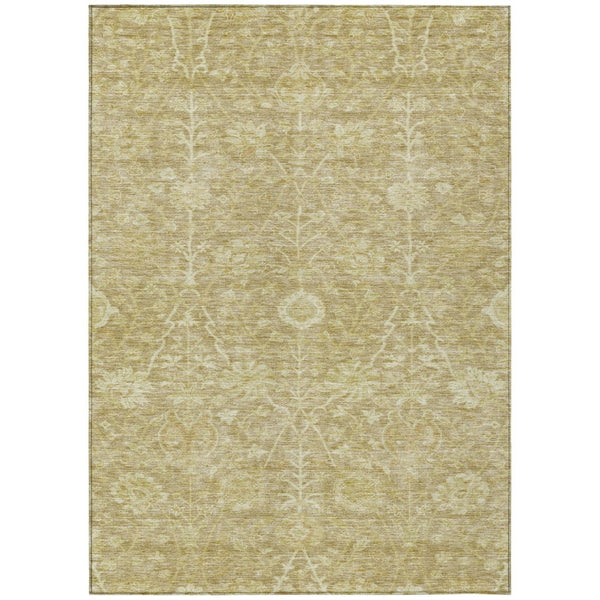 HomeRoots 5' Durable Tan and Beige Floral Area Rug for Indoor and Outdoor Use - Stain-Resistant and Washable 8' X 10' 603458