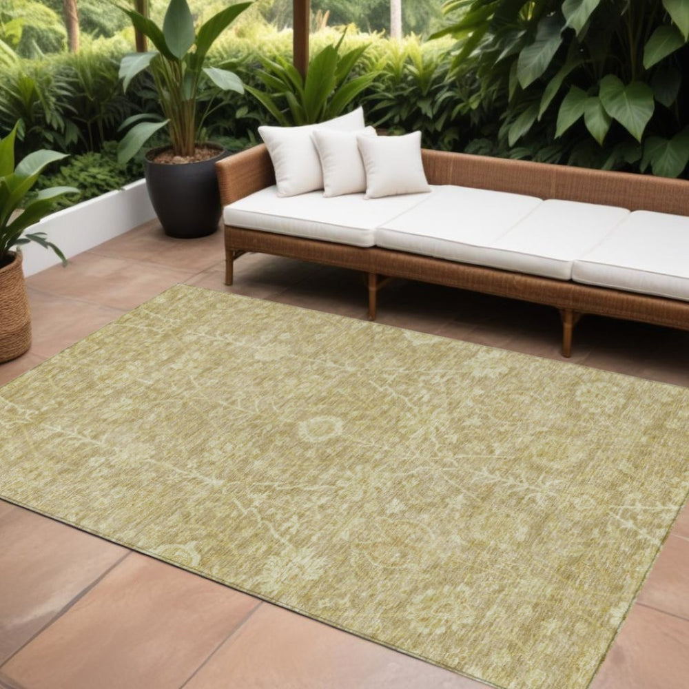 HomeRoots 9' X 12' Tan and Beige Floral Washable Rug - Durable, Stylish Indoor/Outdoor Accent for Any Space 603459