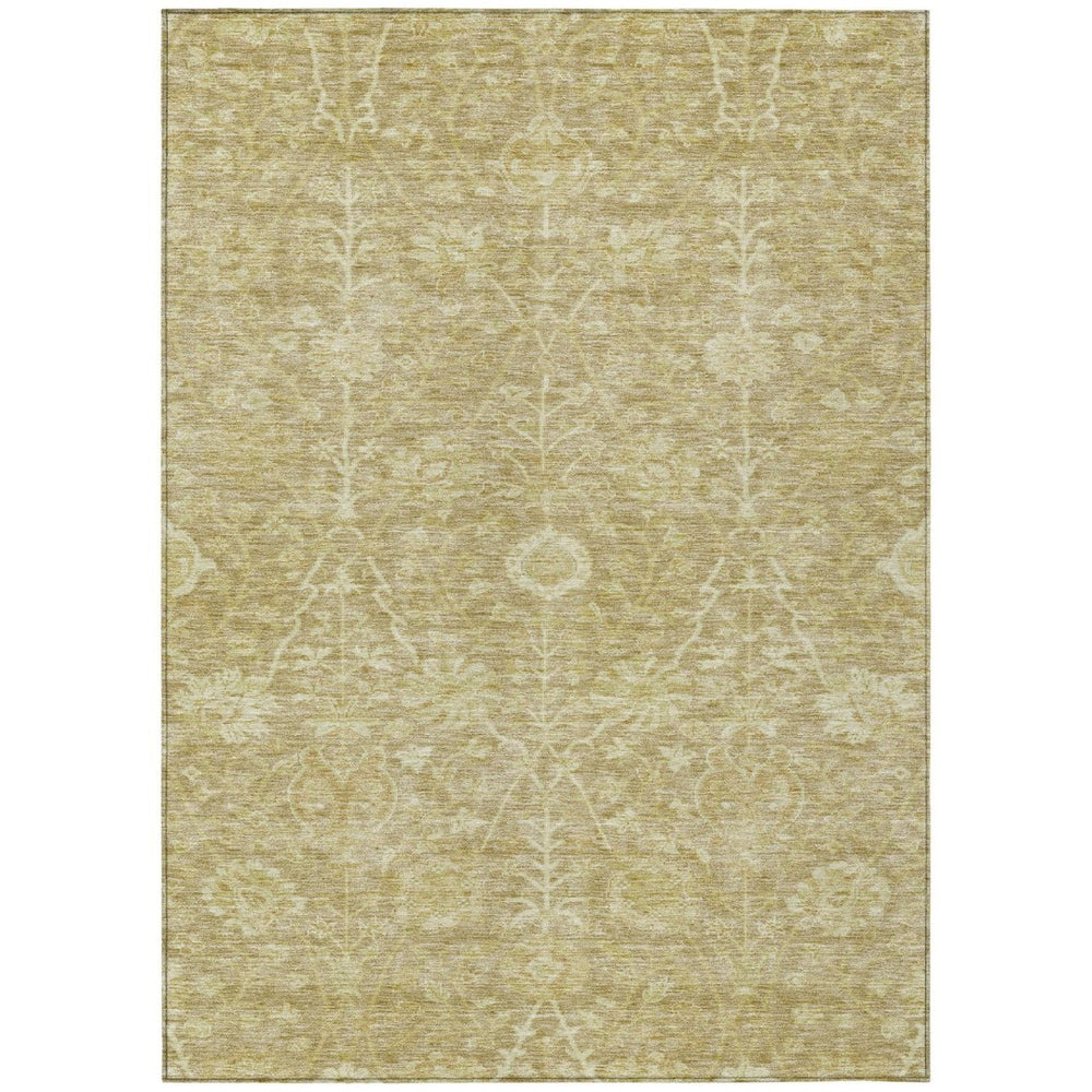 HomeRoots 9' X 12' Tan and Beige Floral Washable Rug - Durable, Stylish Indoor/Outdoor Accent for Any Space 603459