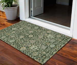 Homeroots 3' Floral Indoor Outdoor Area Rug In Green, Tan, And Gray – Durable, Washable, And Versatile Design 3' X 5' Polyester 603461