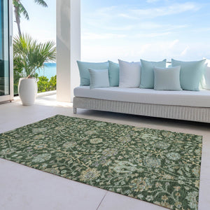 Homeroots 3' Floral Indoor Outdoor Area Rug In Green, Tan, And Gray – Durable, Washable, And Versatile Design 3' X 5' Polyester 603461