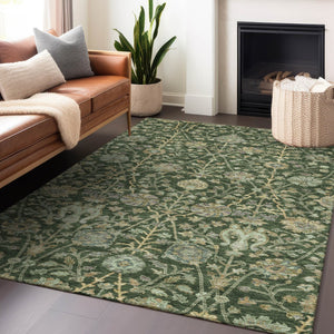 Homeroots 3' Floral Indoor Outdoor Area Rug In Green, Tan, And Gray – Durable, Washable, And Versatile Design 5' X 8' Polyester 603462