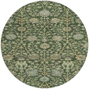 Homeroots 3' Floral Indoor Outdoor Area Rug In Green, Tan, And Gray – Durable, Washable, And Versatile Design 8' Round Polyester 603463