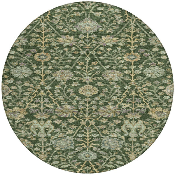 Homeroots 3' Floral Indoor Outdoor Area Rug In Green, Tan, And Gray – Durable, Washable, And Versatile Design 8' Round Polyester 603463