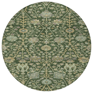Homeroots 3' Floral Indoor Outdoor Area Rug In Green, Tan, And Gray – Durable, Washable, And Versatile Design 8' Round Polyester 603463