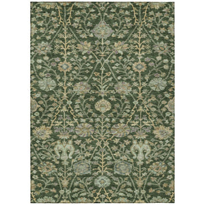 HomeRoots 9' X 12' Washable Floral Area Rug - Durable Indoor/Outdoor Accent in Green, Tan & Gray Design 603465